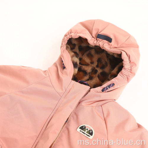 Jaket bulu fesyen gadis leopard palsu